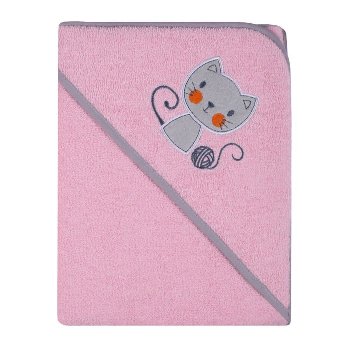 Rankšluostis kūdikiui "Kitty" su gobtuvu 80x80cm "frotte" rožinis