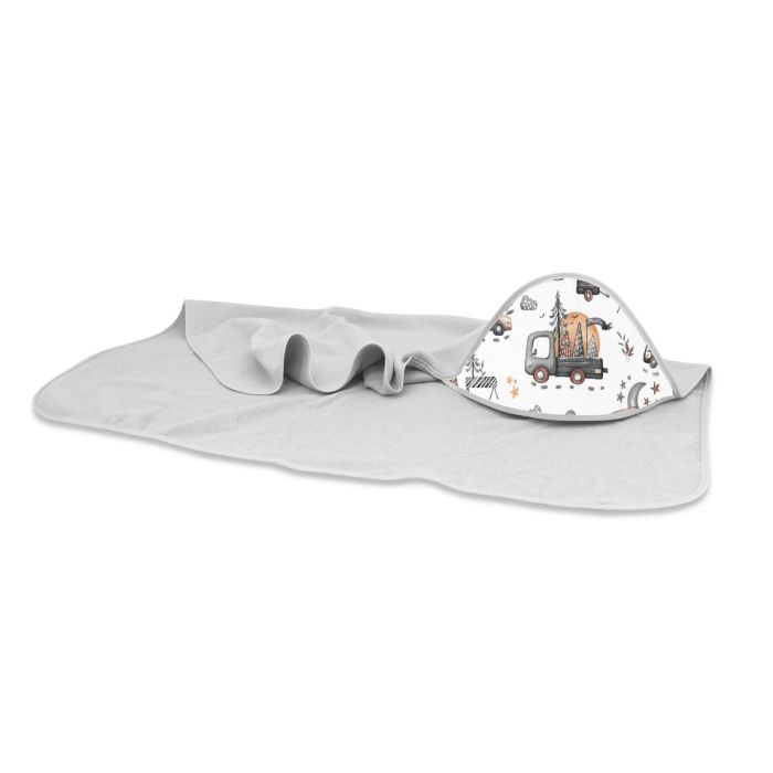 Rankšluostis kūdikiui "ON ROAD" grey su gobtuvu 100X100 cm