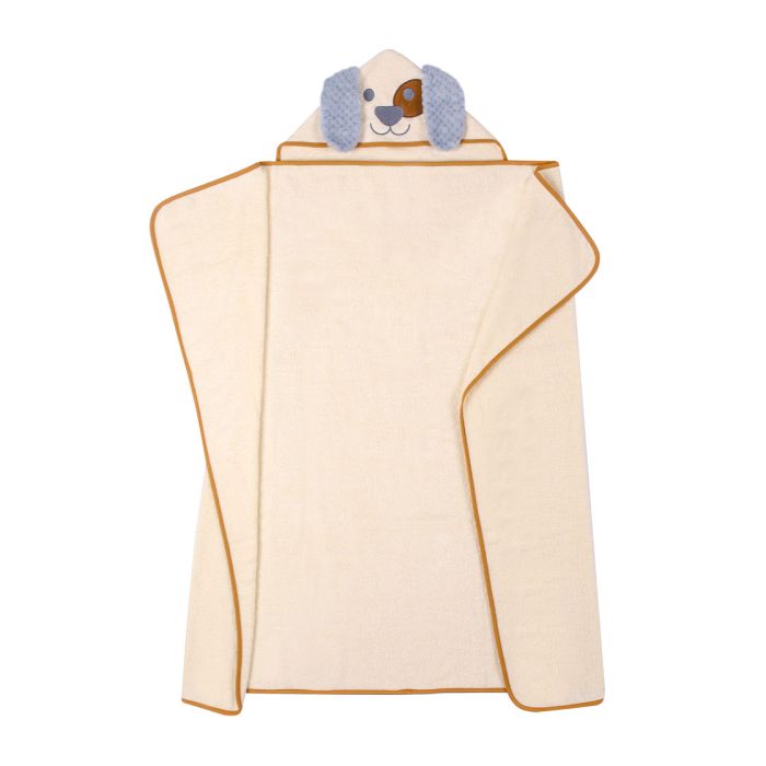 Rankšluostis kūdikiui "Dog" su gobtuvu 100x120cm smėlio spalvos