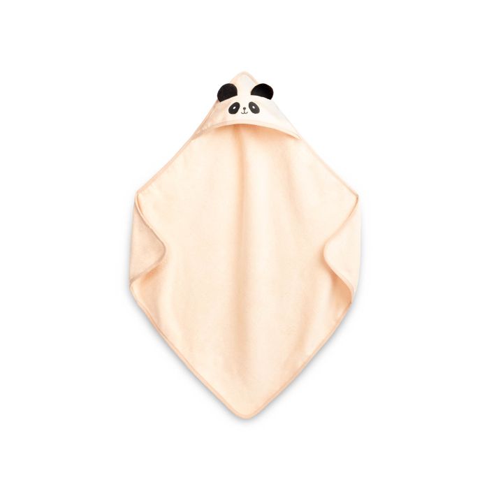 Rankšluostis kūdikiui "PANDA" su gobtuvu 90X90 cm "frotte" smėlio spalvos
