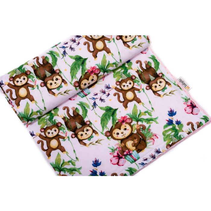 Pledas kūdikiui "Monkey's fiesta" 100x75cm  rožinės spalvos
