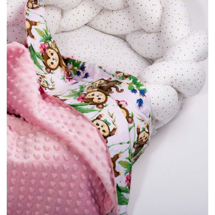 Pledas kūdikiui "Monkey's fiesta" 100x75cm  rožinės spalvos