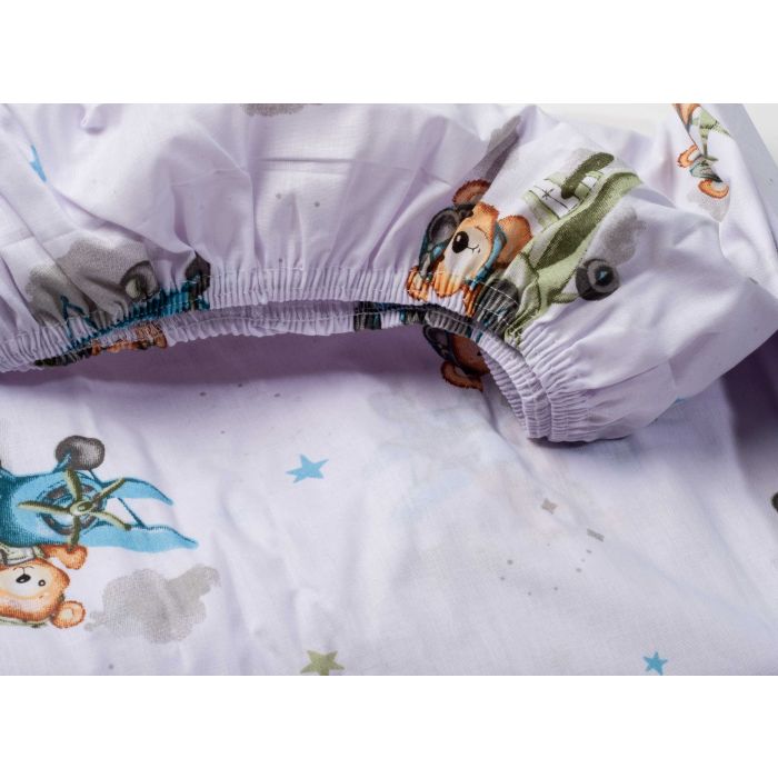 Paklode kūdikiui su guma 60x120 "Bear pilot blue"- medvilninė