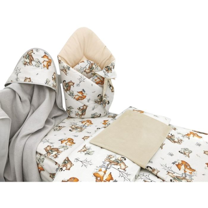 6 dalių kraitelis kūdikiui "Forest family beige"