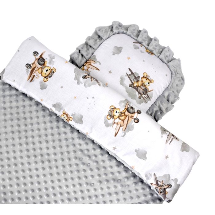 Komplektas vežimėliui "Bear pilot" su pilku minky 