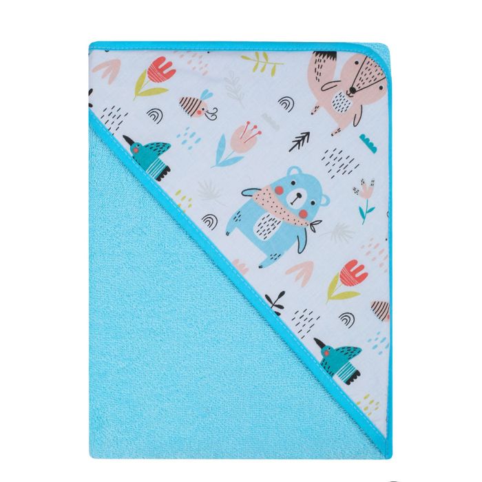 Rankšluostis kūdikiui "Fox & Bear" su gobtuvu 80x80 cm "frotte" 