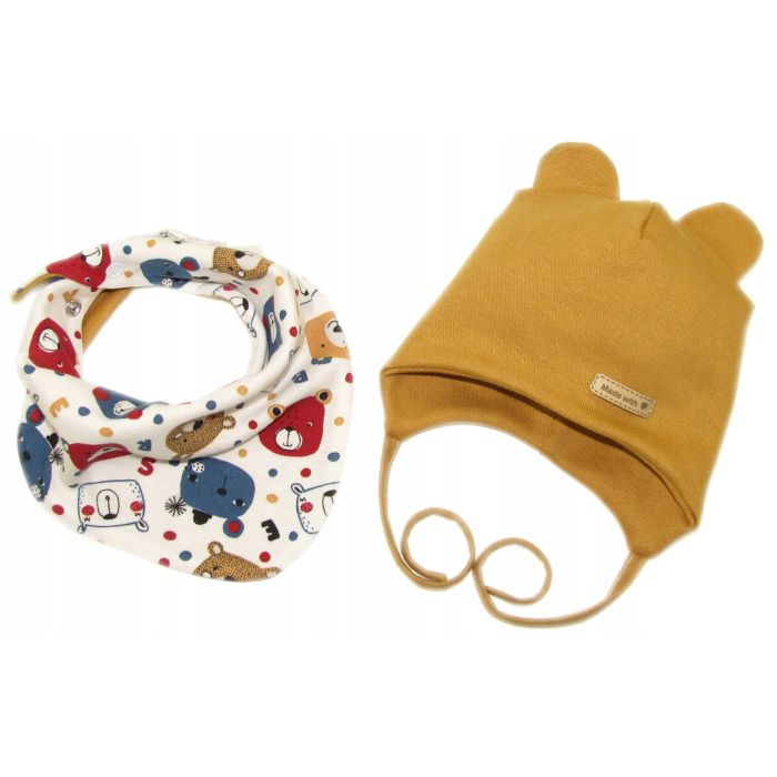 Kepurytė ir kaklaskarė kūdikiui "Love" - Mustard