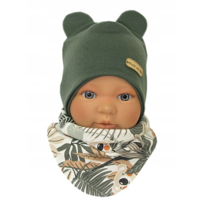 Kepurytė ir kaklaskarė kūdikiui "Love" - KHAKI