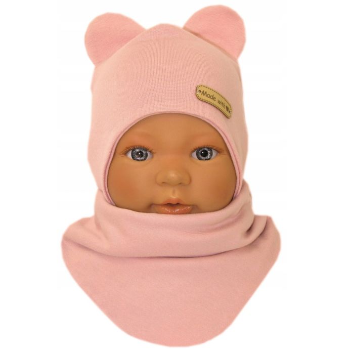 Kepurytė ir kaklaskarė kūdikiui "Love" - Powder pink flora