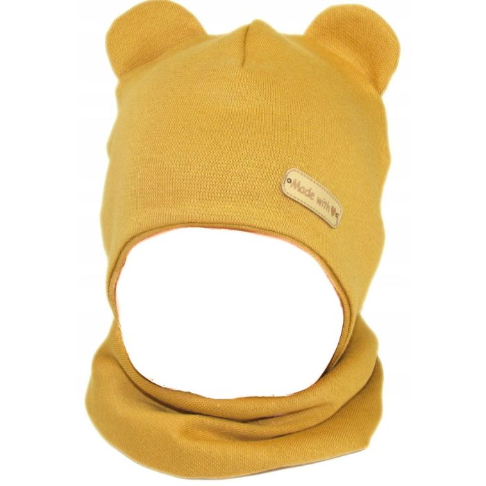 Kepurytė ir kaklaskarė kūdikiui "Love" - Mustard