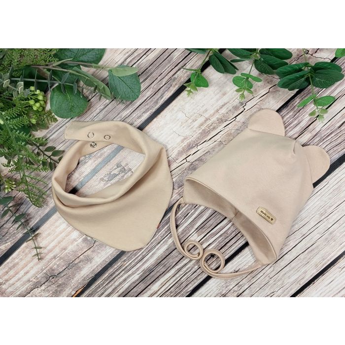 Kepurytė ir kaklaskarė kūdikiui "Love" - Beige bears