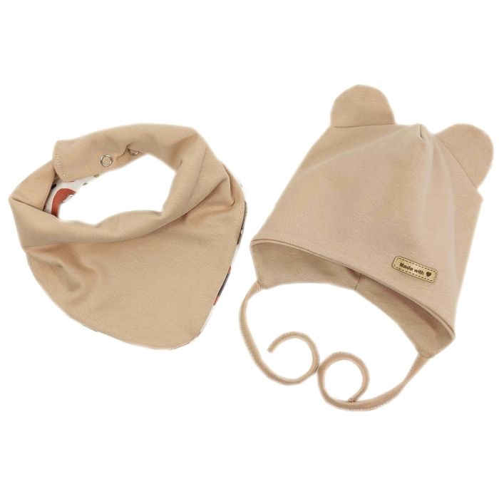 Kepurytė ir kaklaskarė kūdikiui "Love" - Beige bears