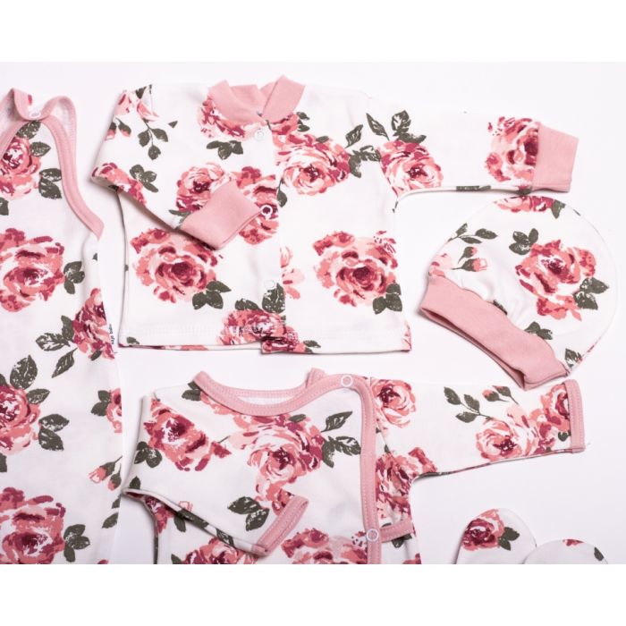 Kūdikio kraitelis - drabužėliai naujagimiui "Roses" 5 dalių rožinis