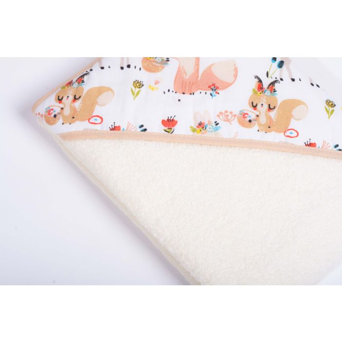 Rankšluostis kūdikiui "Best friends" su gobtuvu 100X100 cm