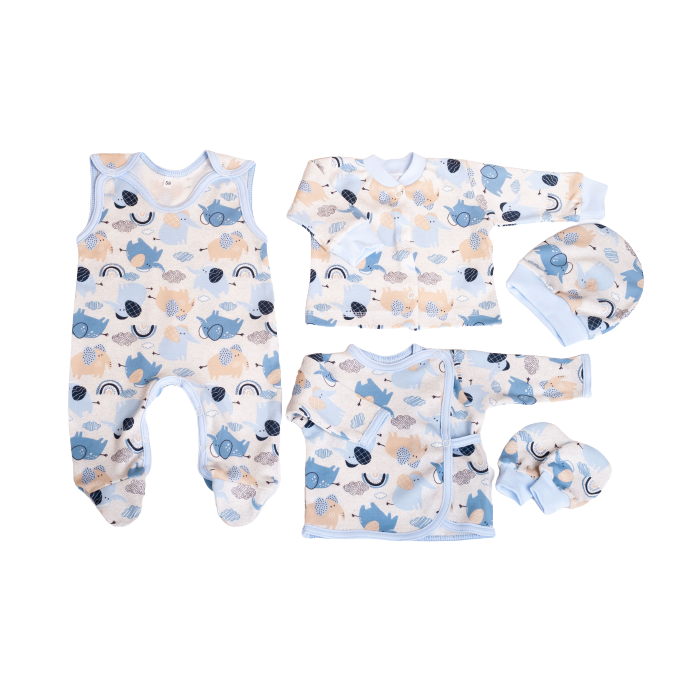 Kūdikio kraitelis - drabužėliai naujagimiui "Jumbo" 5 dalių melsvos spalvos