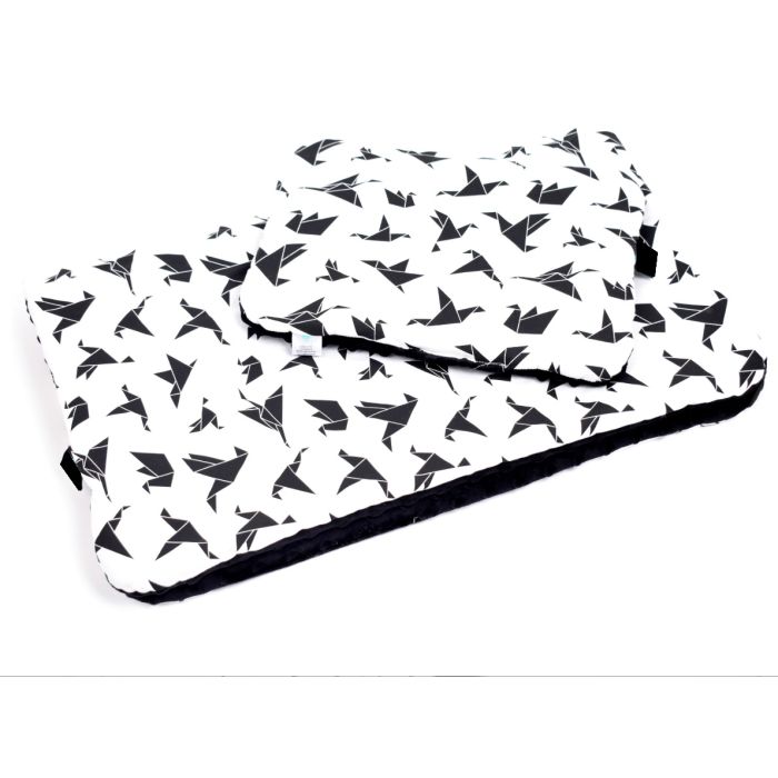 Komplektas vežimėliui "Birds" pledas 100x75cm ir pagalvė 30x40cm 