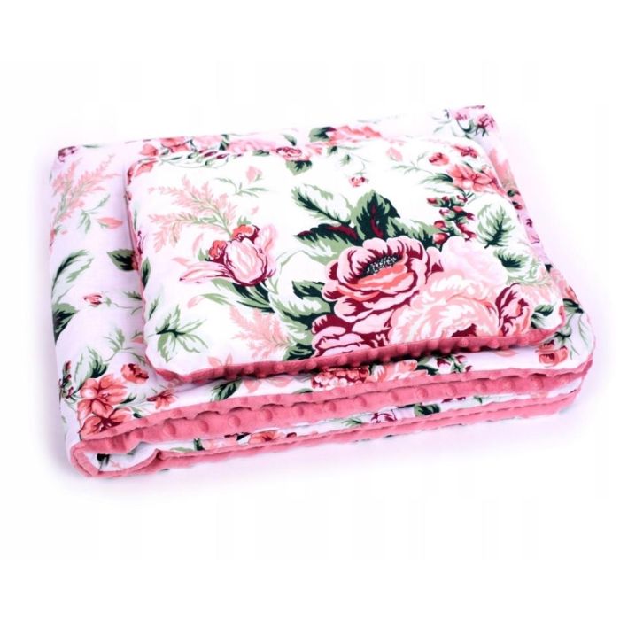 Komplektas vežimėliui "Romantic" pledas 100x75cm ir pagalvė 30x40cm