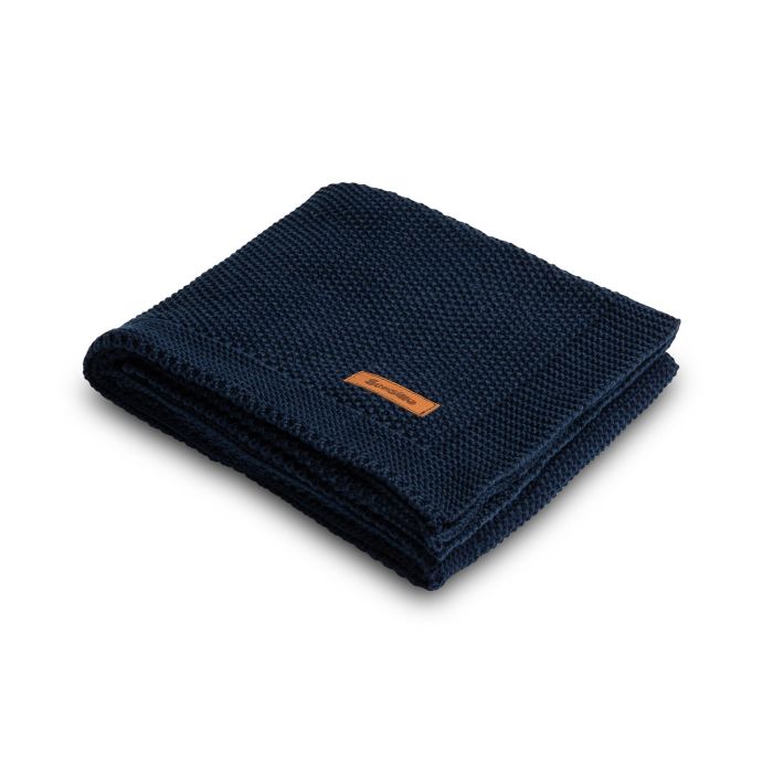 Megztas pledukas kūdikiui "Mama" 100x80 tamsiai mėlynas