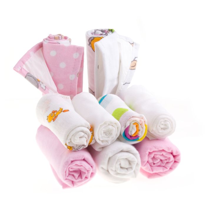 Naujagimio vystyklų komplektas 9 dalių rožinės sp.