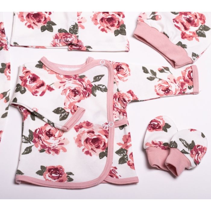 Kūdikio kraitelis - drabužėliai naujagimiui "Roses" 5 dalių rožinis