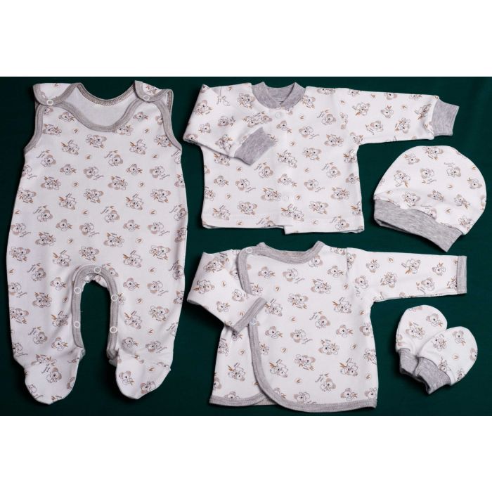 Kūdikio kraitelis - drabužėliai naujagimiui "Koala" 5 dalių pilkas