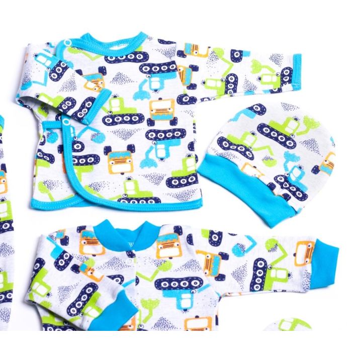 Kūdikio kraitelis - drabužėliai naujagimiui "Cars" 5 dalių šv. melsvas