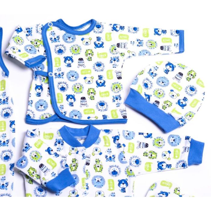 Kūdikio kraitelis - drabužėliai naujagimiui "Lion" 5 dalių melsvas