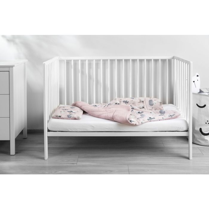 Muslino ir medvilnės pledukas ir pagalvė kūdikiui  "Friends" rausvas