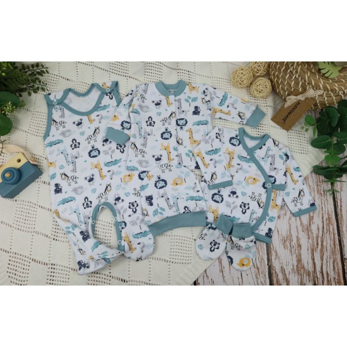 Kūdikio kraitelis - drabužėliai naujagimiui "Animals iceberg" 5 dalių 
