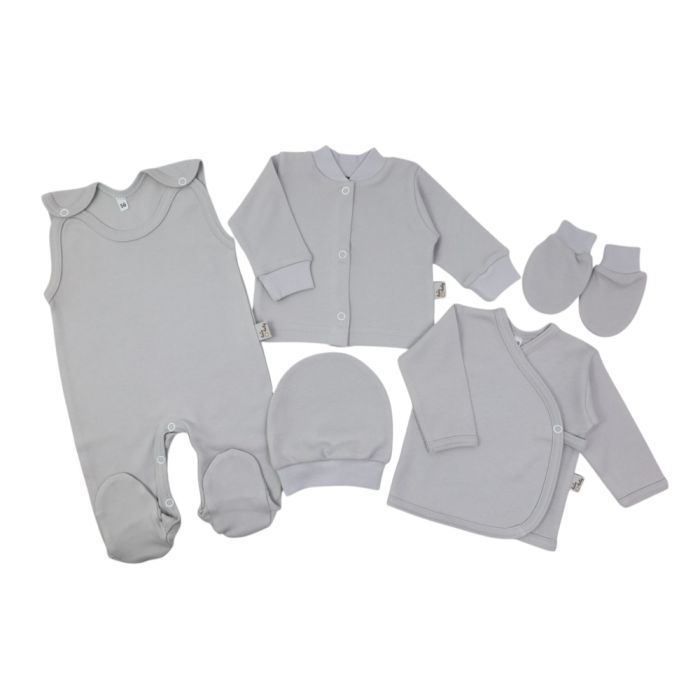 Kūdikio kraitelis - drabužėliai naujagimiui "Blank grey" 5 dalių