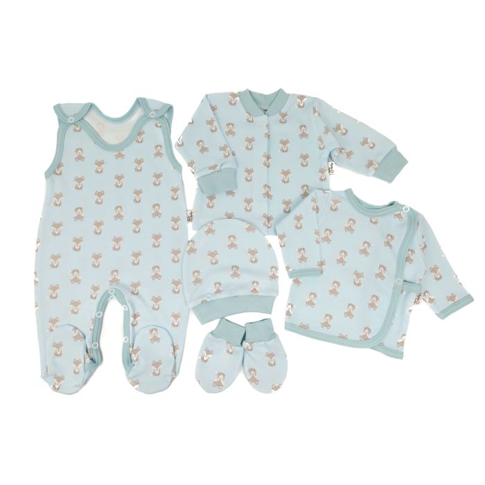 Kūdikio kraitelis - drabužėliai naujagimiui "Fox blue" 5 dalių