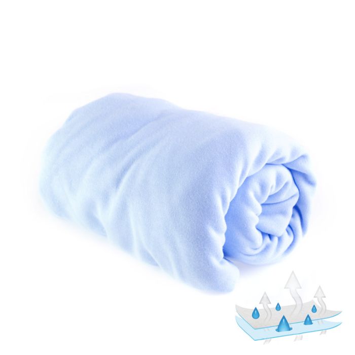 Neperšlampama paklodė su guma lopšiukui mėlyna 90x40