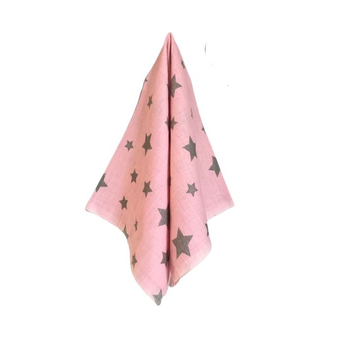 Vystyklas kūdikiui iš marlės lux 70x80cm "Stars" rožinis
