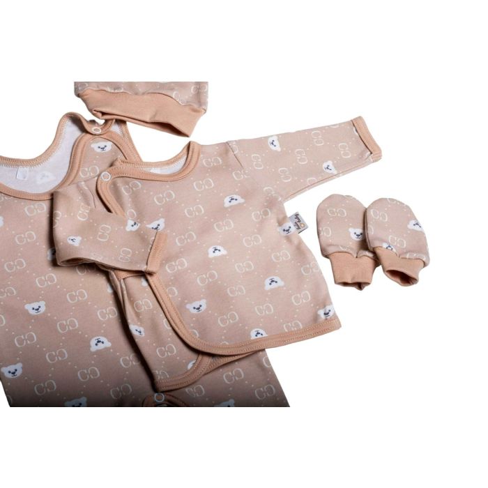 Kūdikio kraitelis - drabužėliai naujagimiui "Bear glamour beige" 5 dalių