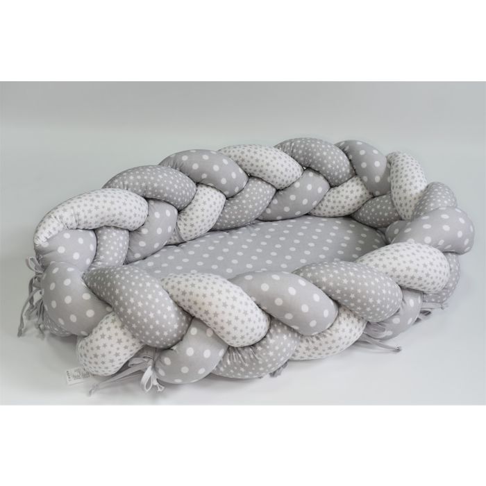 Kūdikio lizdelis - apsaugėlė  2 in 1 "Stars" pilkos spalvos