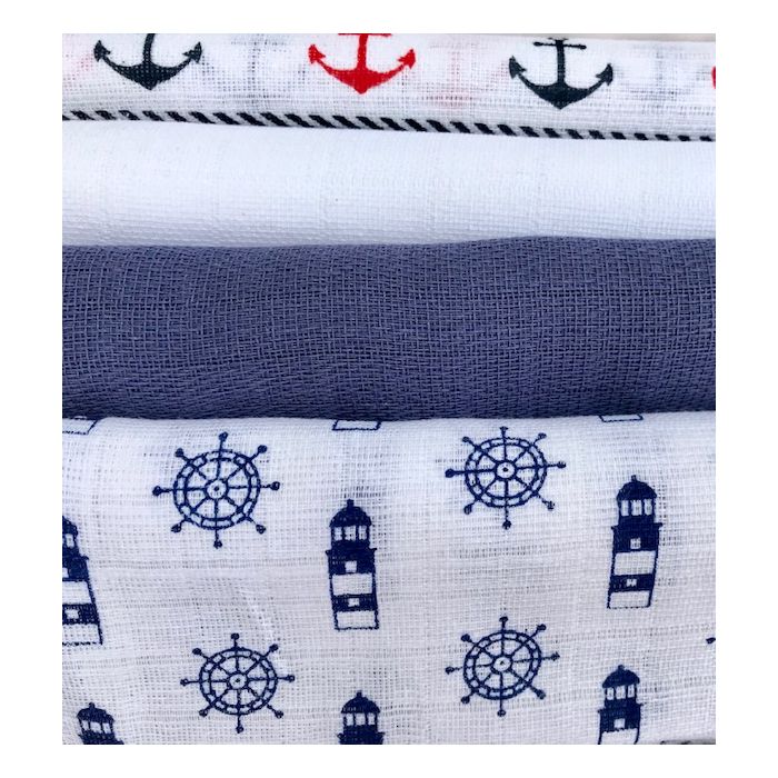 Vystyklų rinkinys kūdikiams iš marlės "Blue sea"