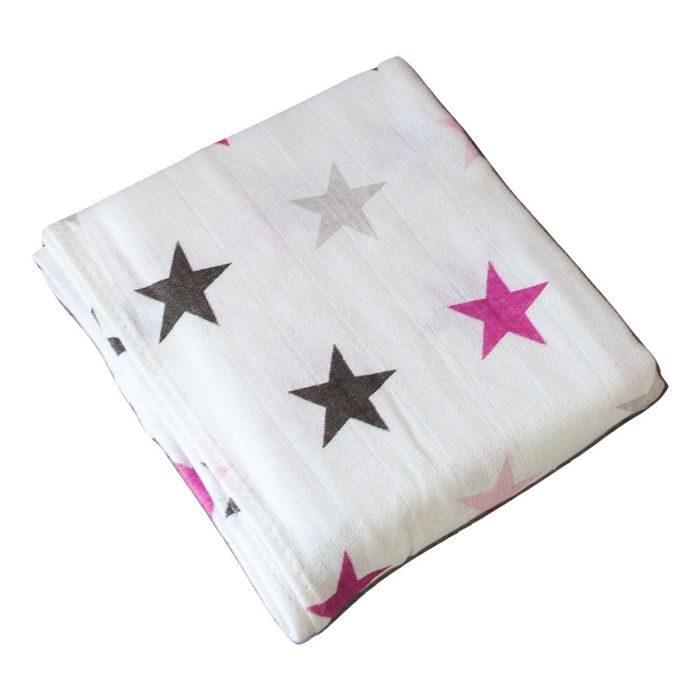 Vystyklas kūdikiui iš marlės lux 70x80cm "Pink Stars" 