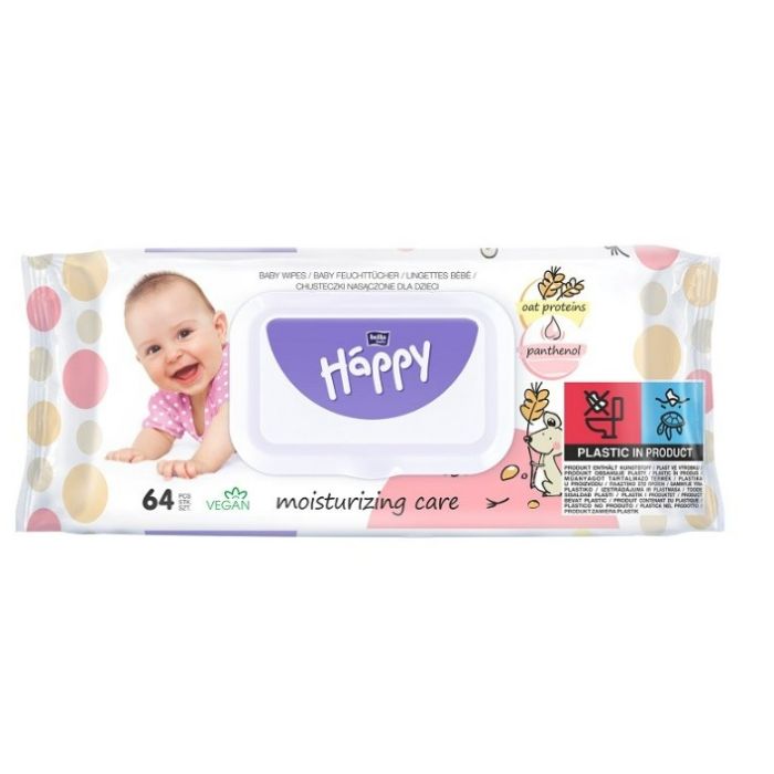 Drėgnos servetėlės Bella Happy "Panthenol&Oat proteins" 64 vnt