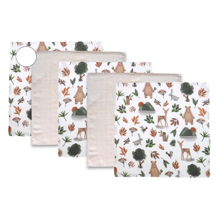 Muslino vystyklų rinkinys kūdikiams "Mini" 5 vnt 38x38 cm Forest