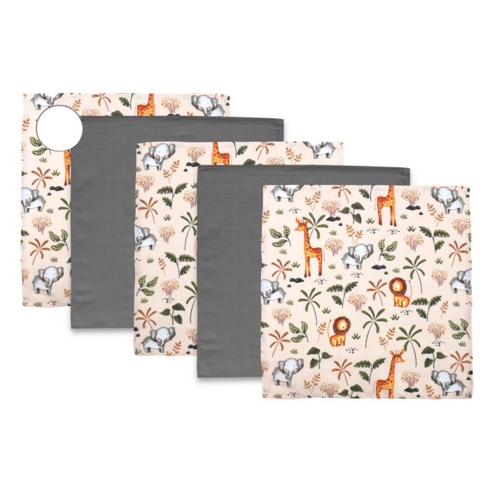 Muslino vystyklų rinkinys kūdikiams "Mini" 5 vnt 38x38 cm Safari