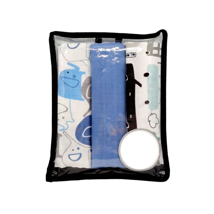 Muslino vystyklų rinkinys kūdikiams "Blue Elephants" 