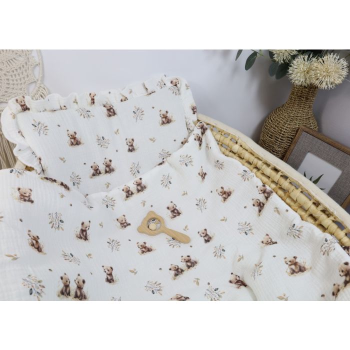 Muslino komplektas kūdikiui "Little bears" pledas 70x80 cm ir pagalvė 35x25 cm 