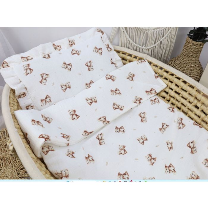 Muslino komplektas kūdikiui "Dreaming bear" pledas 70x80 cm ir pagalvė 35x25 cm 