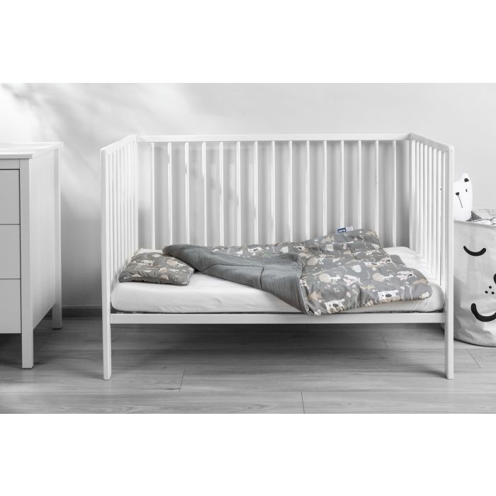 Muslino ir medvilnės pledukas ir pagalvė kūdikiui  "Friends" pilkas