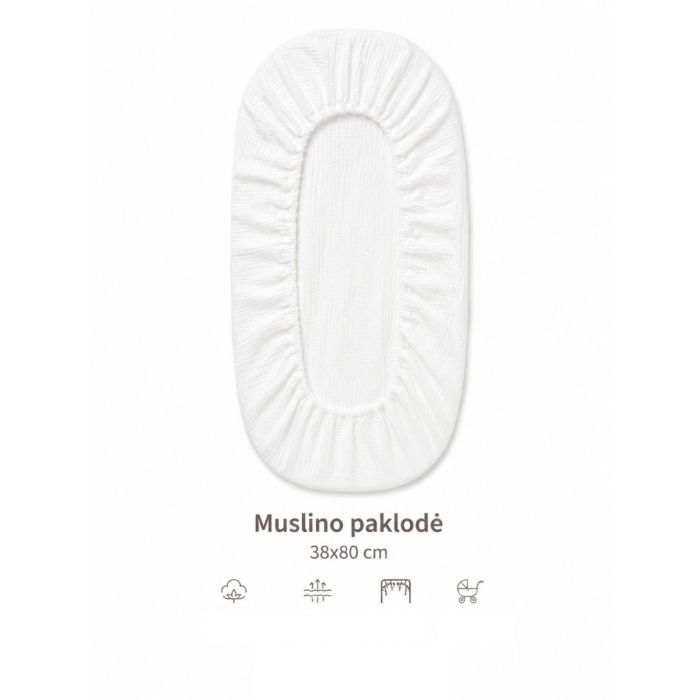 Muslino paklodė su guma "Soft" - balta 38x80