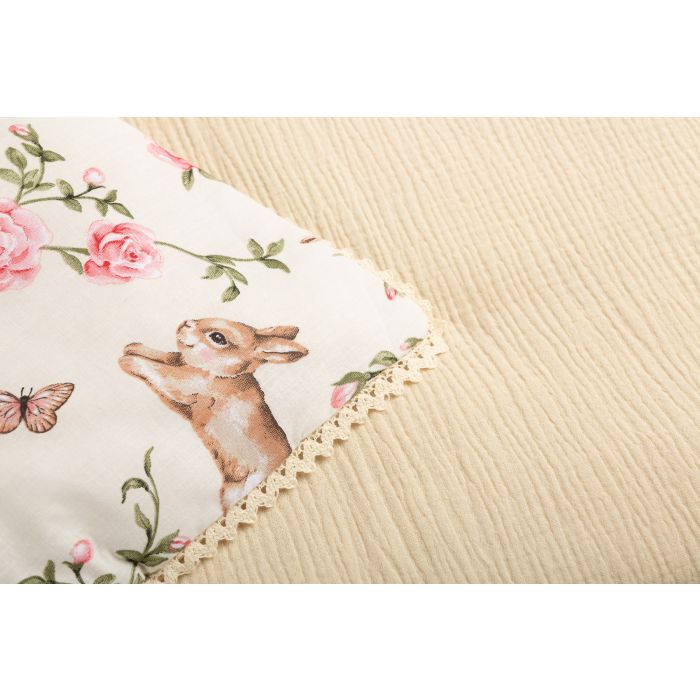 Muslino ir medvilnės pledukas ir pagalvė kūdikiui  "Alise" ecru