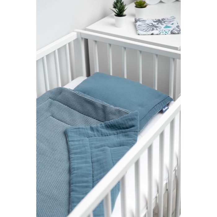 Muslino ir megztos medvilnės pledukas ir pagalvė kūdikiui "Luxury"