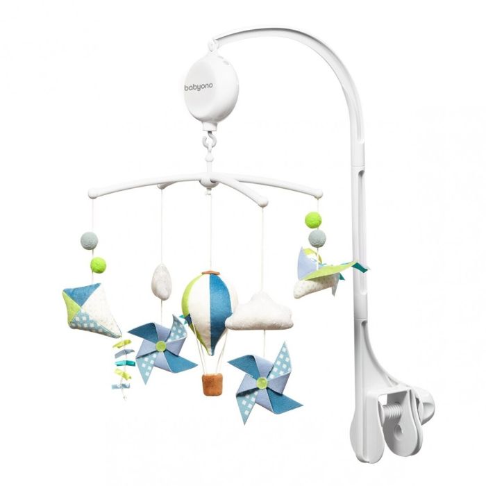 Muzikinė karuselė kūdikiui "Oro balionėlis" su minkštais žaislais