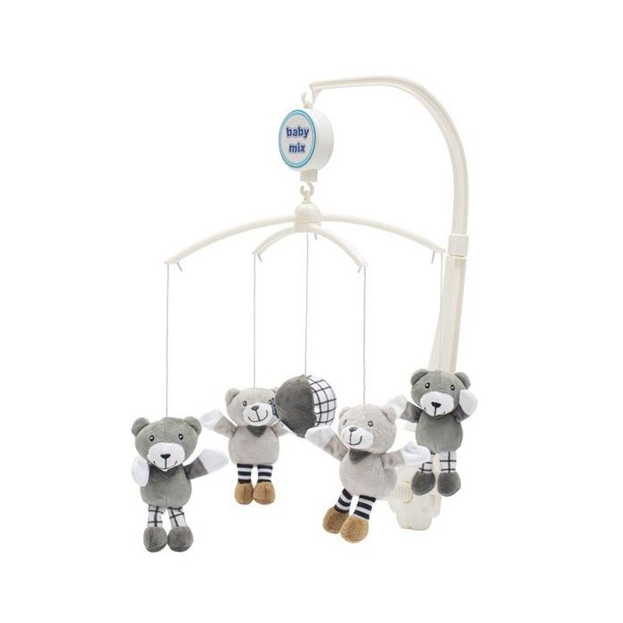 Muzikinė karuselė kūdikiui "Grey bears" su minkštais žaislais