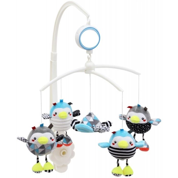 Muzikinė karuselė kūdikiui "Pingviniukai" su minkštais žaislais